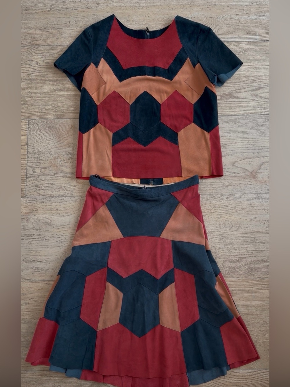 Two-Piece Set in Navy, Rust & Burgundy